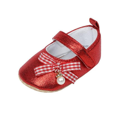 

Girls Sandals Summer Children Pearl Bowknot Beach Prewalker Shoes Red Size 3