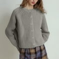 thumbnail image 6 of Women's Sweater Long Sleeve Crewneck Button Down Solid Chunky Knit Cardigan Outwear Gray L, 6 of 9