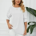 thumbnail image 5 of Bigersell Women's Short Sleeve Round Neck T Shirt Round-Neck Solid Ruffle Princess Sleeve Loose Short Sleeve Tops Women's Plus Swing Round Neck Short Sleeve Summer Casual Tops Style B6019, White L, 5 of 6