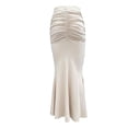 thumbnail image 6 of BUWTTER Women's Skirts High Waist Stretch Knit Pleated Elegant Bodycon Party Pure Color Khaki Skirt M, 6 of 7