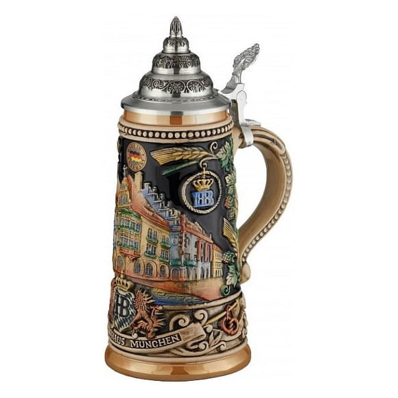 Chope de Bière Allemande Stein Munich Hofbräuhaus München HB relief Stein 0.5 Litre, Chope de Bière King Werk KI 1000176