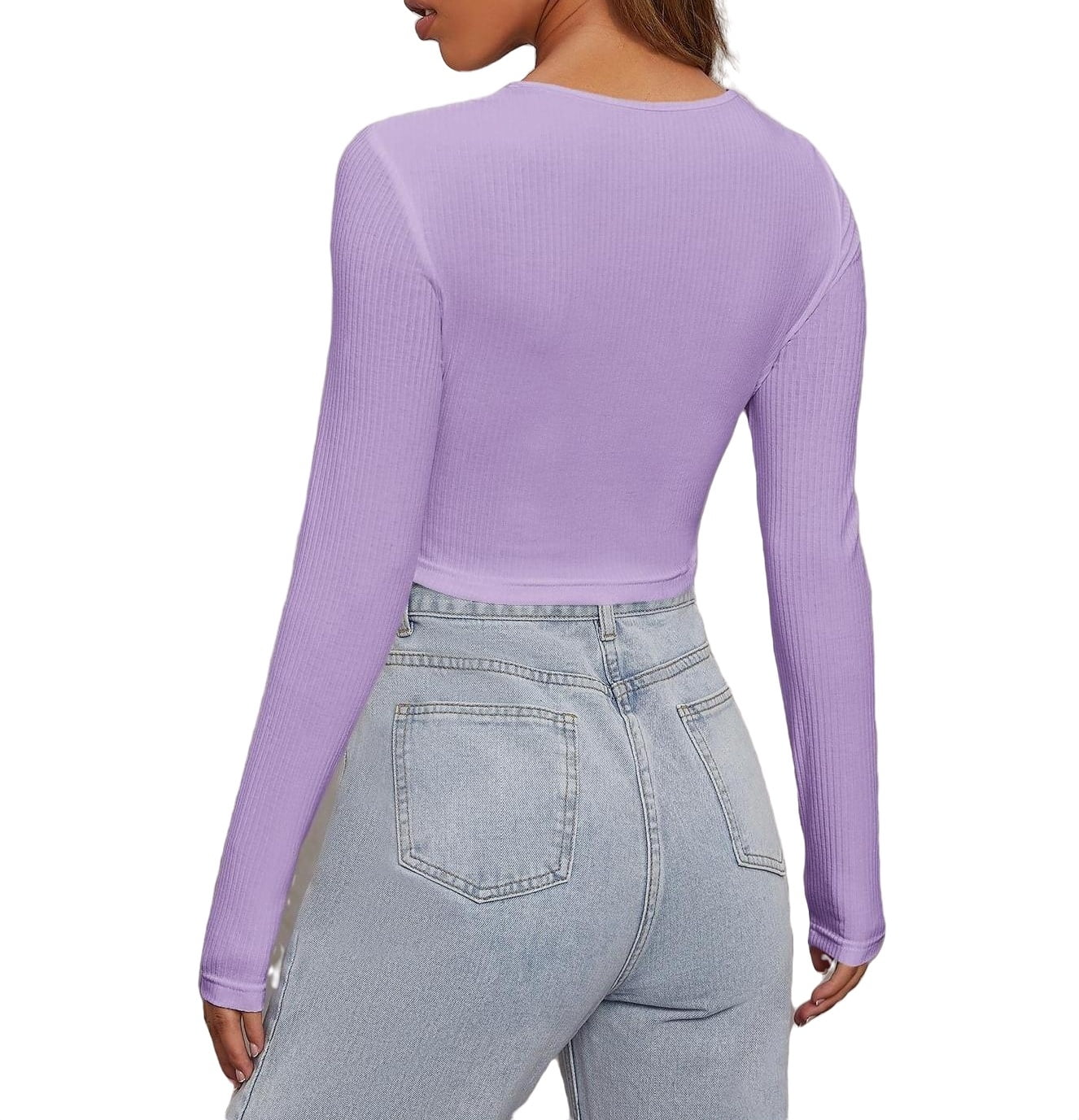 Casual Round Neck Long Sleeve Lilac Purple Womens T-Shirts (Women's)