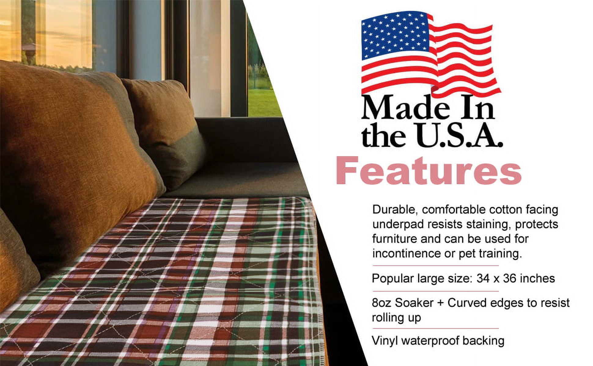 4 Pack - 34x36 Plaid Waterproof Reusable Incontinence Underpads/Washable Incontinence Bed Pads - Great for Adults, Kids and Pets