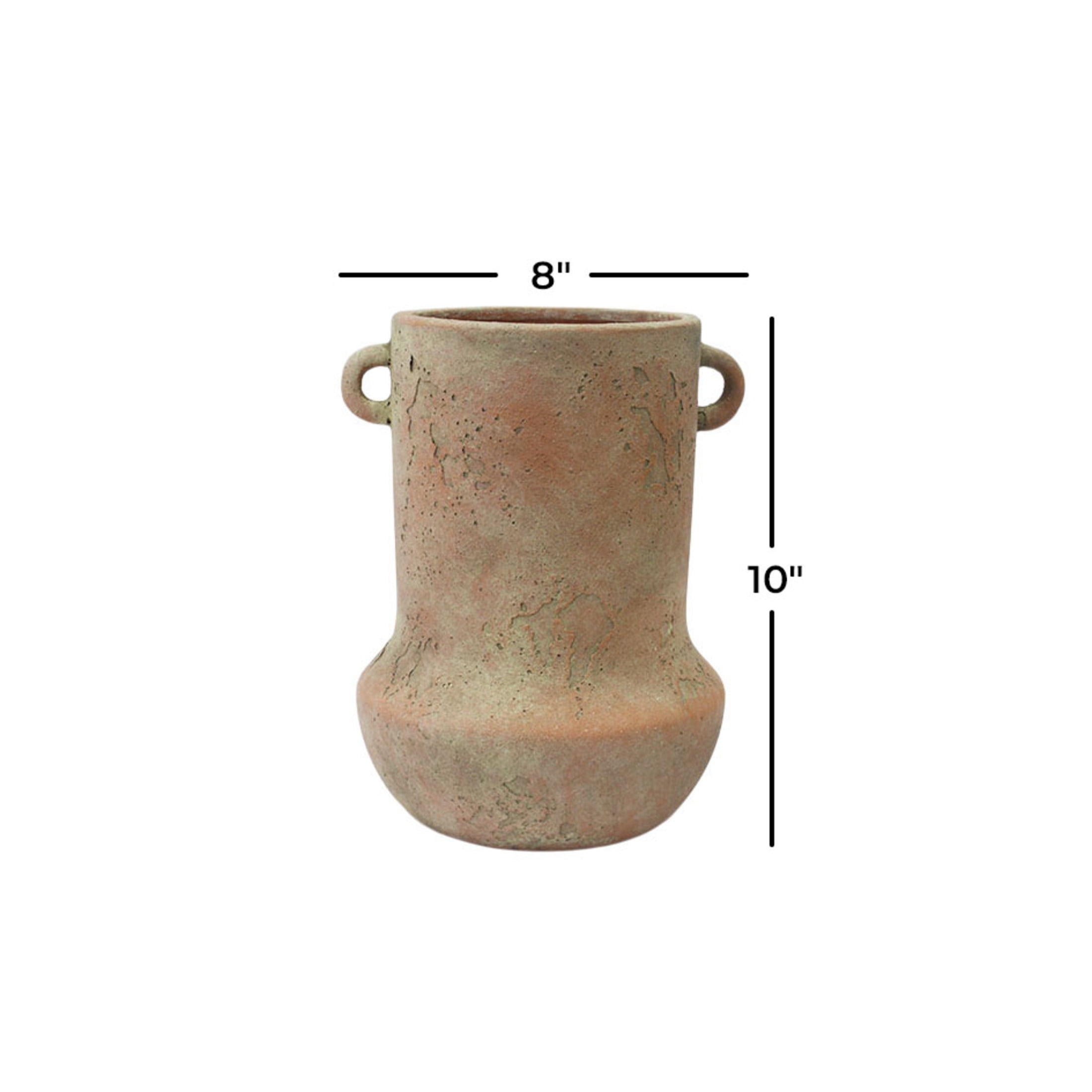 DecMode 10" Antique Style Textured Beige Ceramic Vase with Handles
