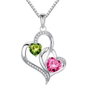 Iefil S925 Sterling Silver Heart August October Birthstone Necklace for Women, Birthday Anniversary Gifts for Women Wife, Dainty Jewelry, 19+3In