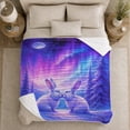 thumbnail image 5 of Aurora Borealis Winter Night Fantasy Rabbits Magical, Peaceful Woodland Scene, Warm Flannel Blanket for Cabin and Lodge, Wildlife Lovers Housewarming Gift, Fantasy Home Decor, 5 of 9