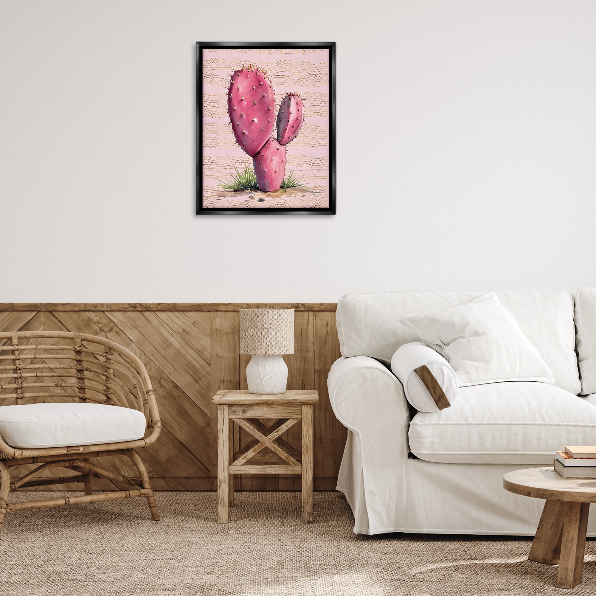 Stupell Industries Pink Prickly Pear Cactus Plants & Flowers Painting Black Floater Framed Canvas Art Print Wall Art, 25 x 31