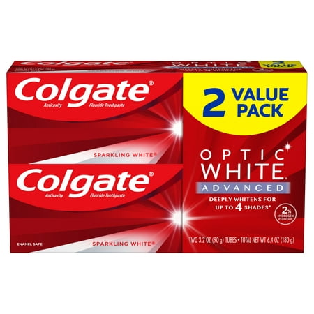((Best By 05/2025)) Colgate Optic White Advanced Teeth Whitening Toothpaste  Sparkling White  3.2 oz  2 Pack
