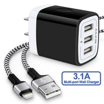 AILKIN Compatible with iPhone Charger Fast Charging with 1Pack Usb A Light-ning Cords 3ft Cords Three Port Charger Blocks Compatible with iPhone 14/13/12/11,Blackwhite