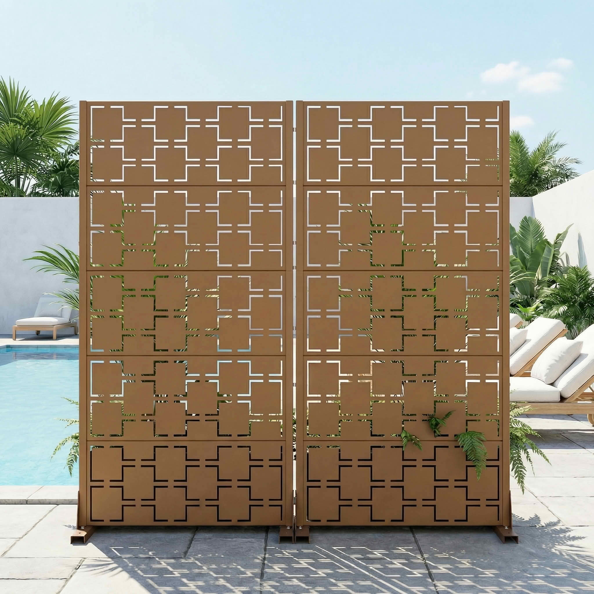 MAYEERTY 59x30 Brown Double-sided Outdoor Natural Privacy Panel Screen, 5 Piece Set Natural Folding Divider for Backyard and Garden
