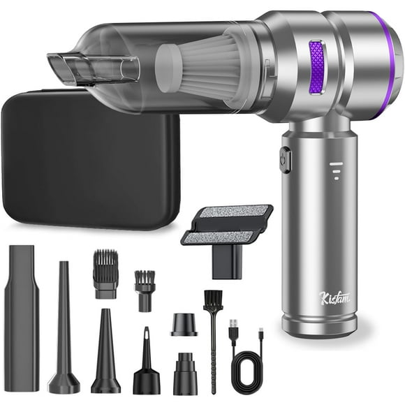 Kisfam Aspiradora para Auto, Aspiradora Mini de Alta Potencia 22000PA, Recargable Aspiradora de Mano, Soplador de Aire Inalámbrico y Aire Comprimido Portátil para Coche y Hogar (Púrpura Plateado)