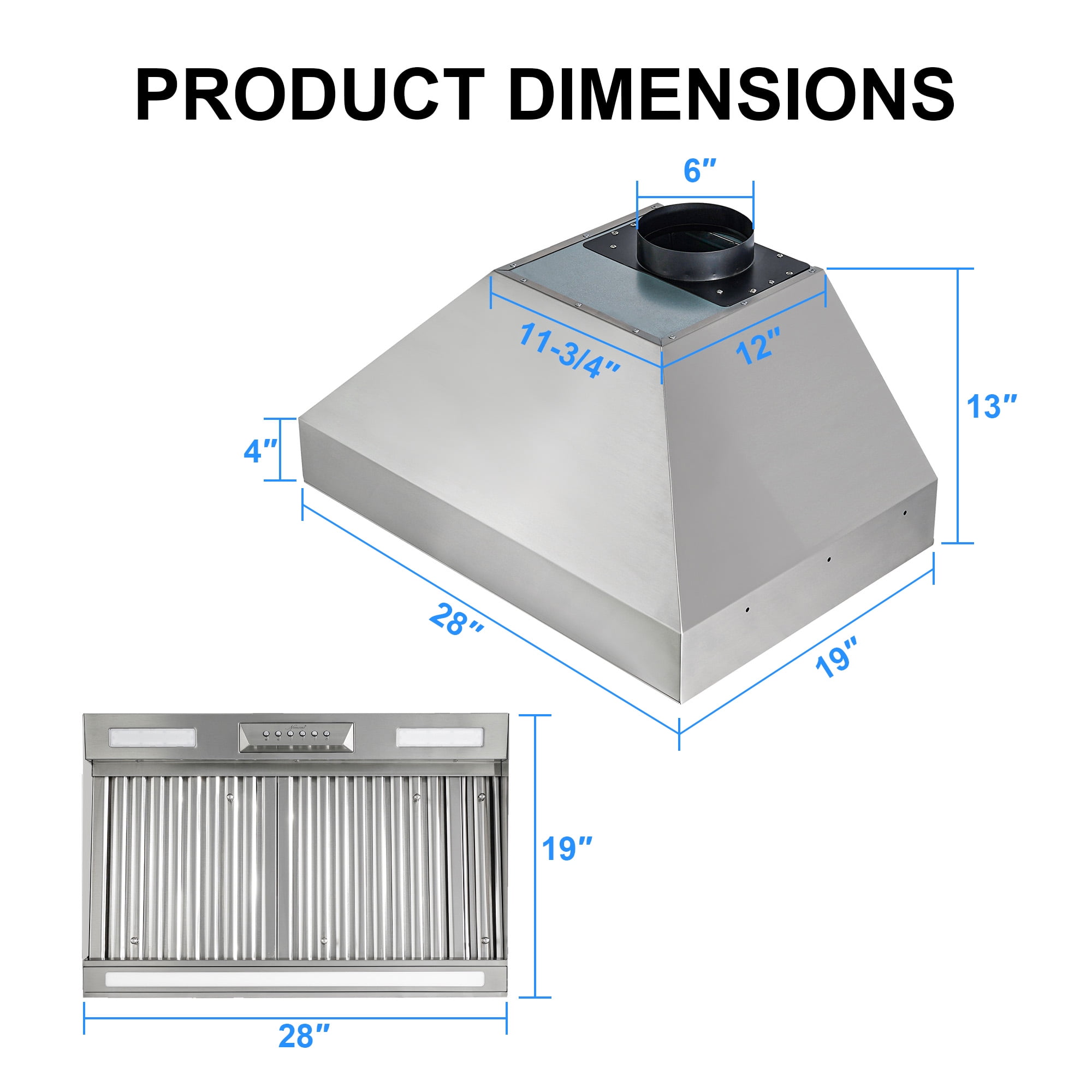 Akicon Range Hood 30 Inch, 600 CFM Stainless Steel Range Hood Insert with 4 Speed Control, 2-LED Lights & Nightlight, Baffle Filters