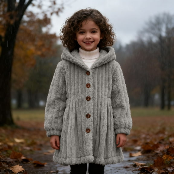 Girls Warm Hooded Long Coat with Adjustable Waist Tie Casual Outerwear for Autumn Winter Season