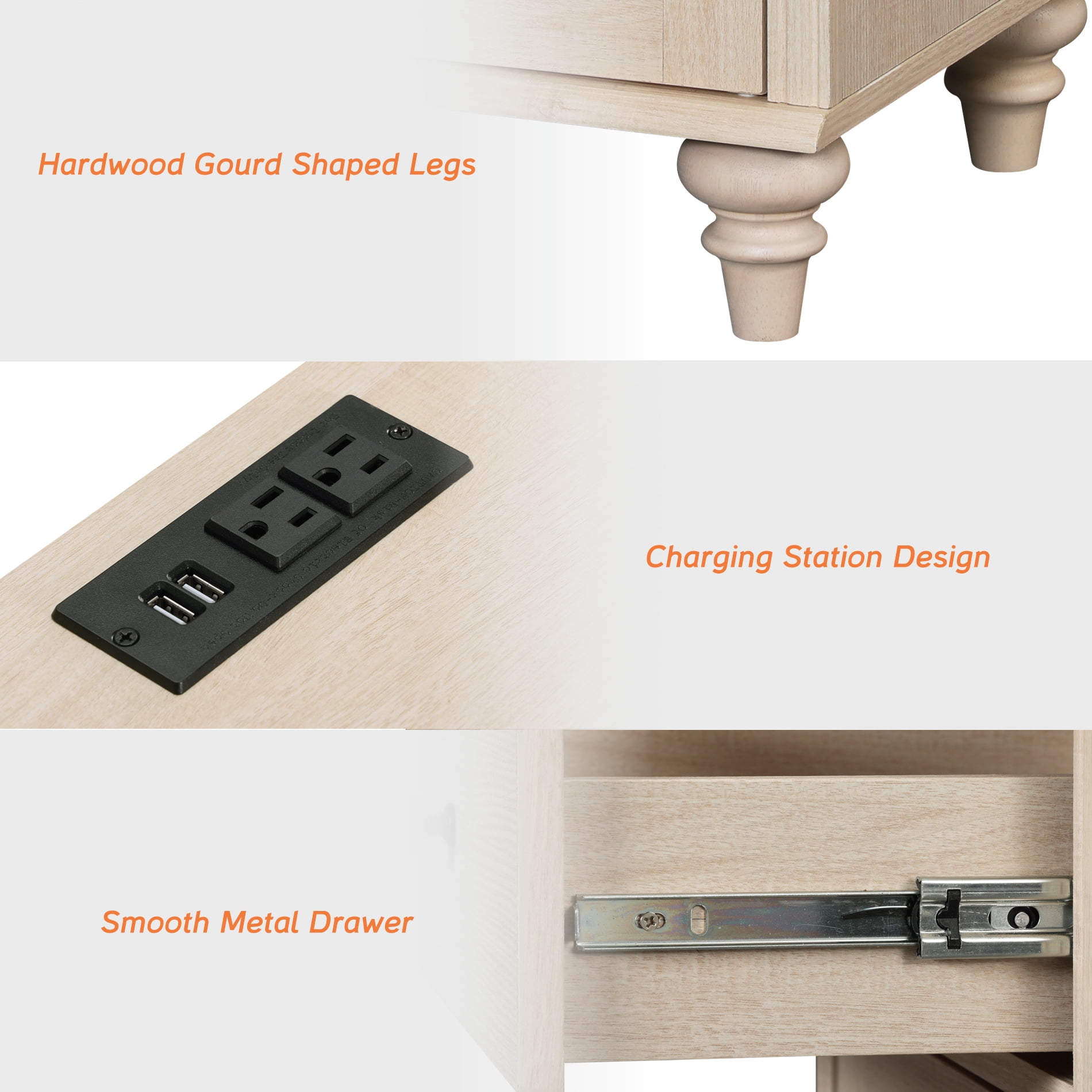 Light Beige End Table Set, 2-Drawer Chest of Drawers for Entryway
