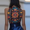 thumbnail image 4 of Uaswgudfs Women's V Neck Sleeveless Floral Camisole Summer Casual Tank Top Halter Neck Blouse 5XL, 4 of 5