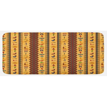 

Egyptian Print Kitchen Mat Hieroglyphs and Floral Geometric Ornament Border Aged Paper Style Backdrop Plush Decorative Kitchen Mat with Non Slip Backing 47 X 19 Multicolor by Ambesonne