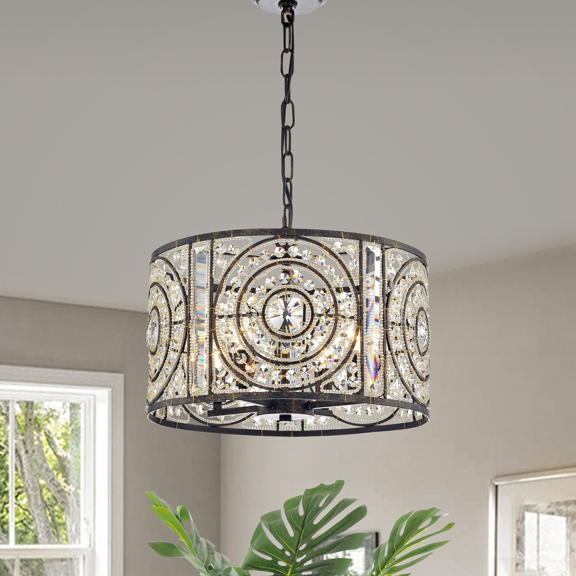 Warehouse of Tiffany Samel 4-Light Antique Bronze Metal Pendant Chandelier