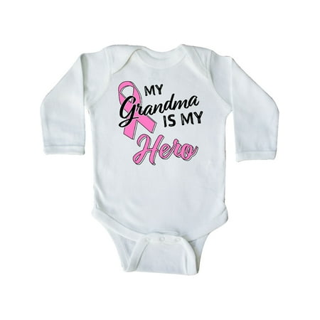 

Inktastic My Grandma is my Hero- Breast Cancer Awareness Gift Baby Boy or Baby Girl Long Sleeve Bodysuit