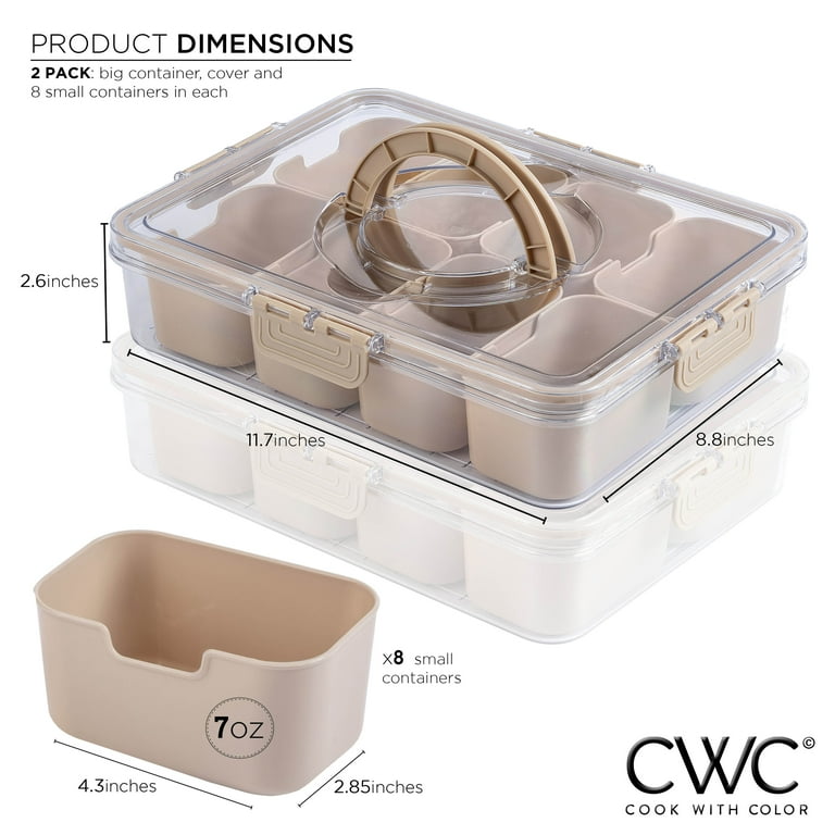 COOK WITH COLOR Snackle Box, 2 Pack Plastic Snack Trays with Lids