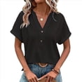 thumbnail image 2 of Tops Henley de Corta con Cuello en V para Mujer, Color Negro, Talla S, 2 of 6