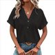 thumbnail image 2 of Top Henley de Corta con Cuello en V para Mujer, Negro, Talla XL, 2 of 6