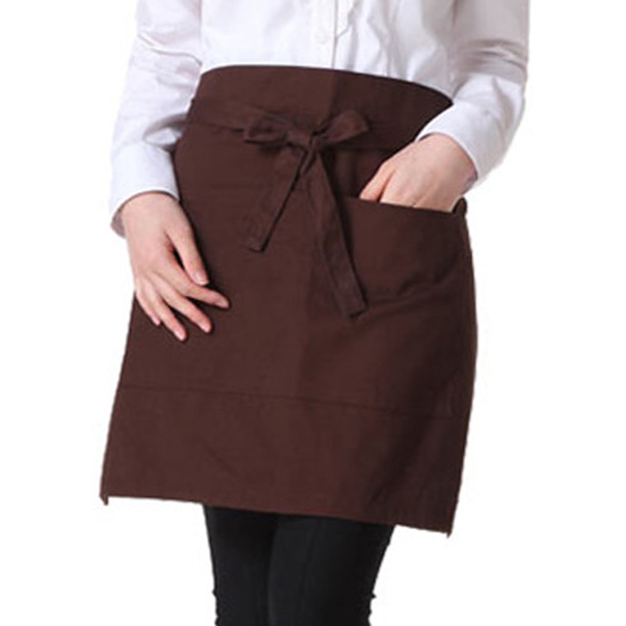 Half Size Waist Waiter Waitress Apron Solid Colour Apron Bar Cafe Pub 2 Pockets 