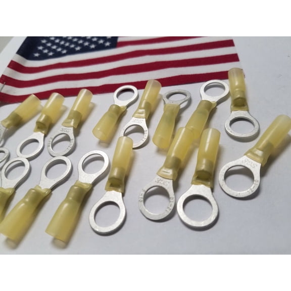 25Pcs Heat Shrink Ring Terminal wire Connector Yellow 12-10 AWG Gauge 3/8" Hole
