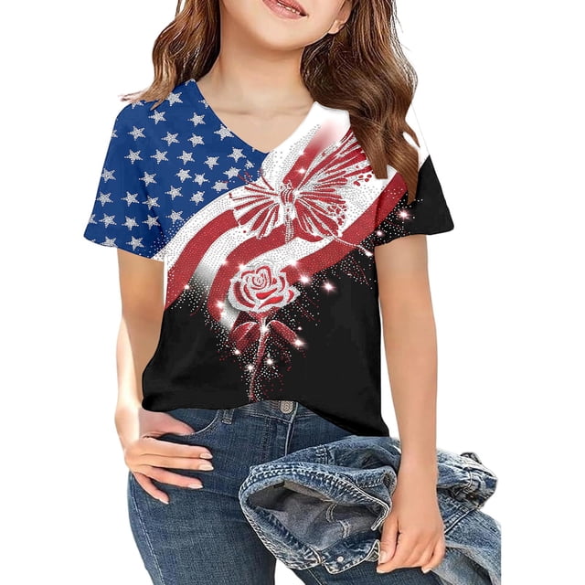 Chandail Filles Col Rond Manches Courtes Chemises Garçons Tenues d'Été Filles Vêtements Filles 7-8 Ans