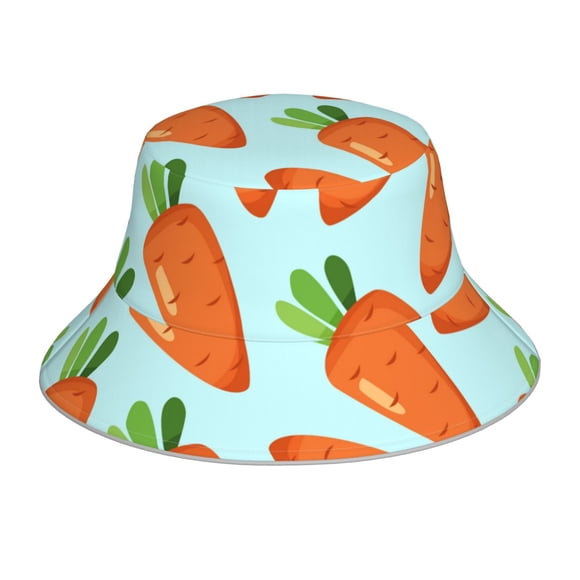 Sikiie Cartoon Carrot Reflective Double-Sided Bucket Hat, Sun Hat, for Gardening, Beaching, Camping, Hiking, Fishing