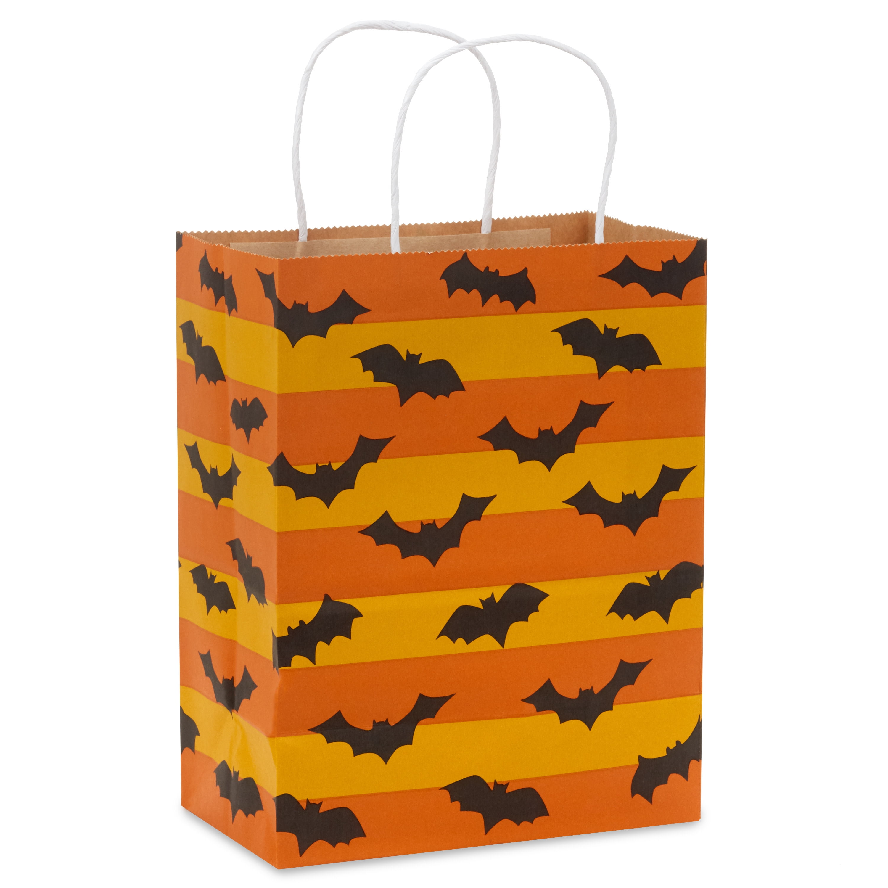 Hallmark Medium Halloween Gift Bag (Orange Stripes with Bats), 1 Count