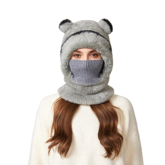 Bear Hat Ski Mask, 3 in 1 Winter Beanie Cover, Warm Fleece Knit Cap for Cold Weather