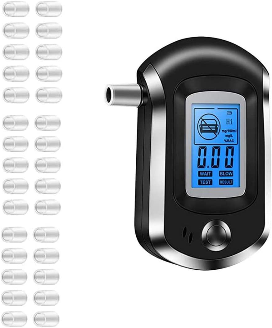 Breathalyzer Alcohol Tester Professional Breathalyzer Digital LCD Breath Tester Semi-Conductor Sensor with 4 Mouthpieces Portable Breath Alcohol Tester for Detecting Alcohol Concentration.