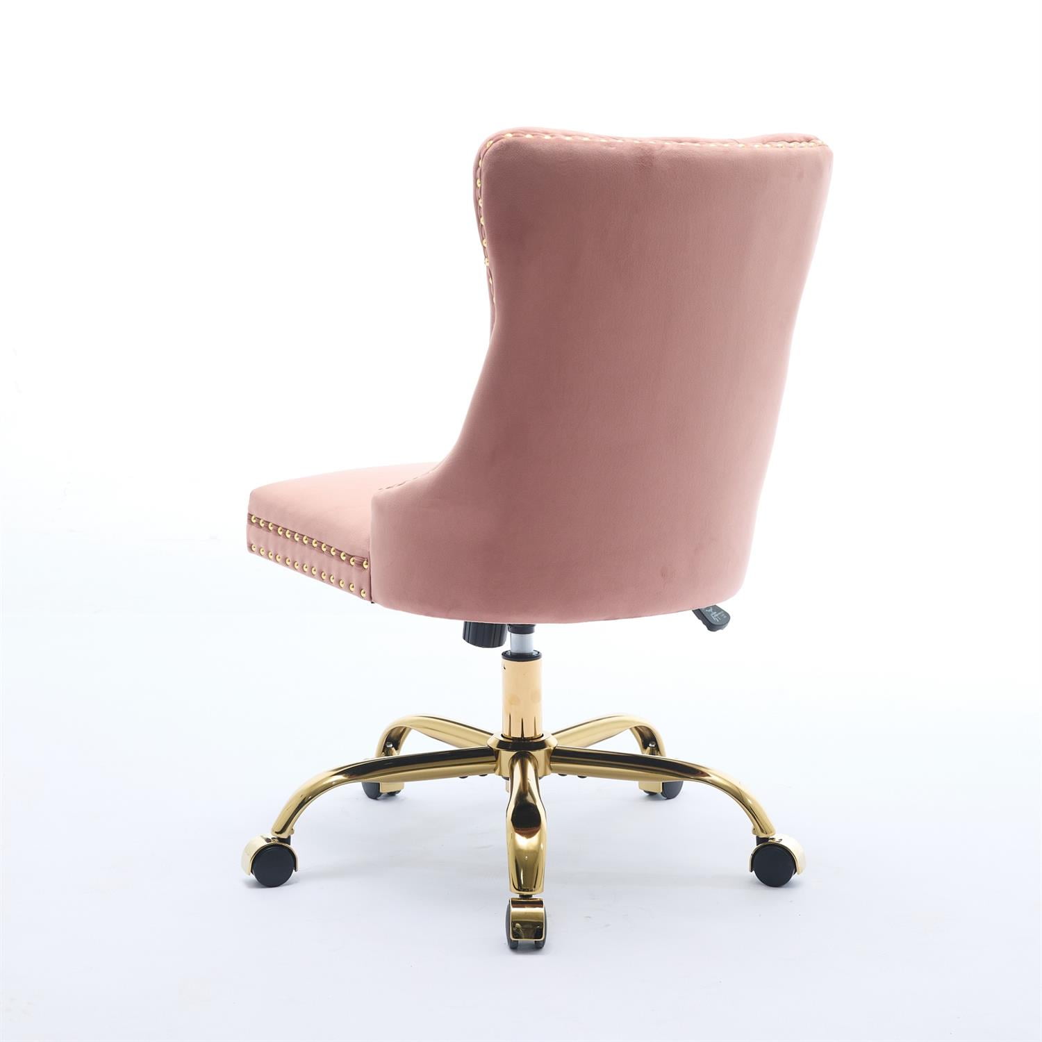 Demi Bonn 38" Tufted Button Velvet Upholstered Desk Chair with Adjustable Swivel, Metal Base for Home Office, Study, Pink