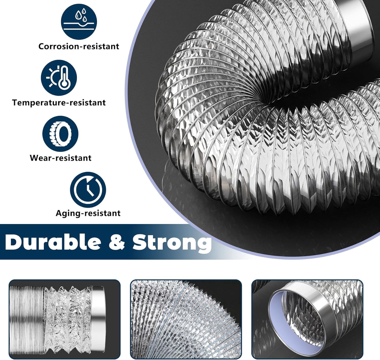MKEUDQ-Dryer Vent Hose 4Inch 6.5Ft, Aluminum Foil Ducting Dryer Vent Kit for Tight Space, Flexible Dryer Exhaust Duct Hose for HVAC Ventilation,Grow Tent,Kitchen