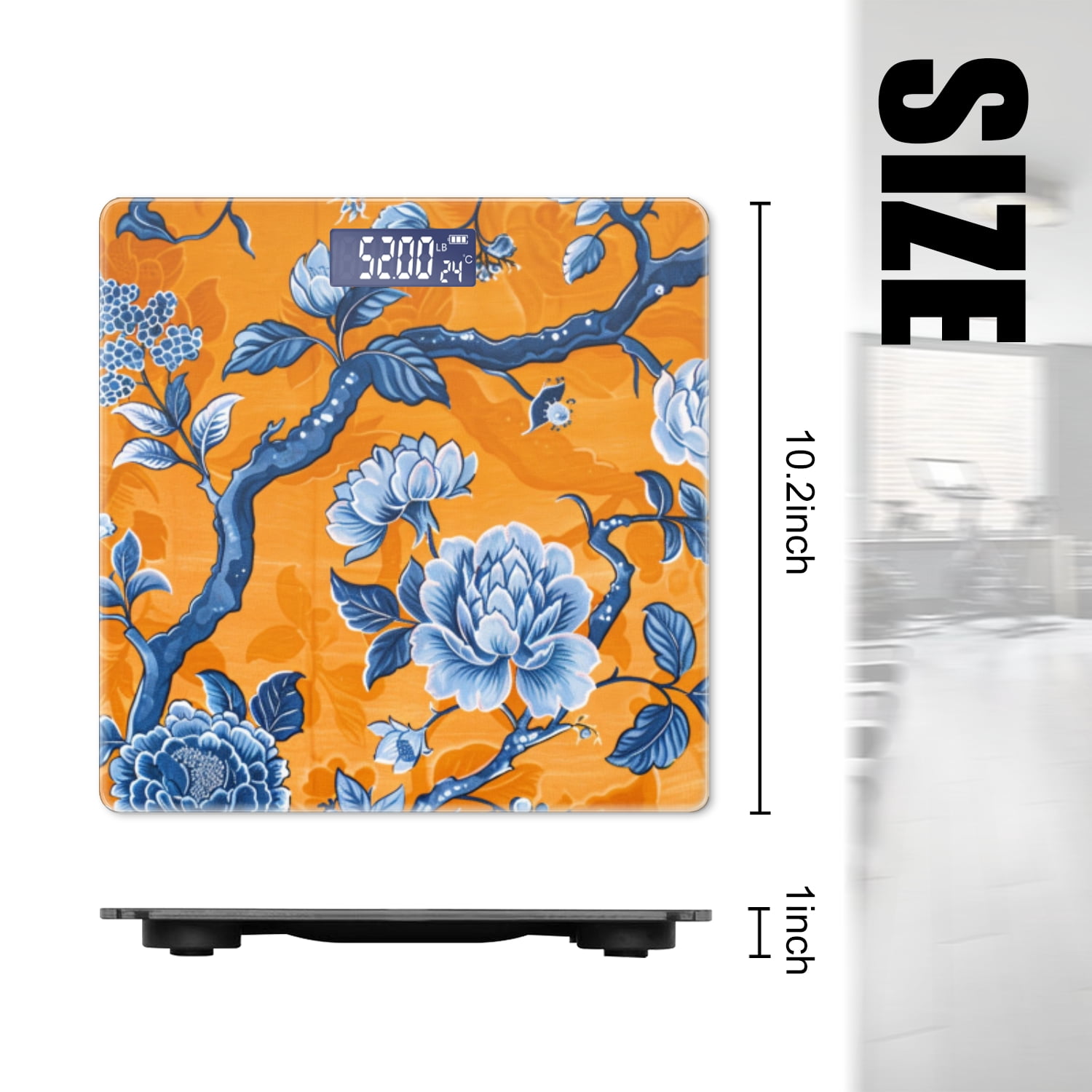 Bathroom Scale, Highly Accurate Digital Body Scale,Precisely Measures Weight up to 400 lbs-Blue And White Pattern With Orange Background
