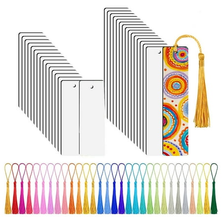 

30 Pcs Sublimation Blanks Bookmark Sublimation Blanks with 30 Pcs Colorful Tassels for DIY Bookmarks Crafts Projects