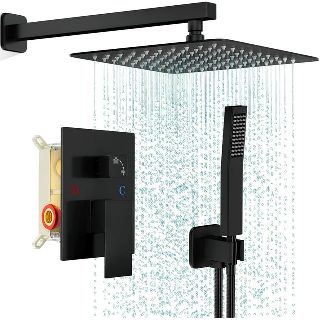 Shower System Dual Function Wall Mounted HighPressure Shower Faucet Set Oversized Top Spray Shower Kit+Handheld Shower Head Matte