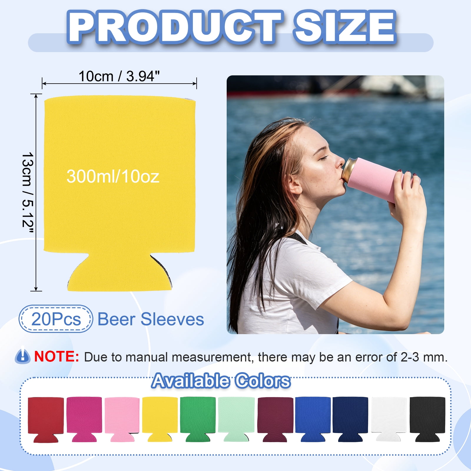 Uxcell 20Pcs Beer Can Coolers Covers, Neoprene Blank Drink Cooler Sleeves Collapsible Insulated Reusable Soda Cover for 10oz Bottles Seltzer DIY Weddings Beach Picnic Party, Yellow