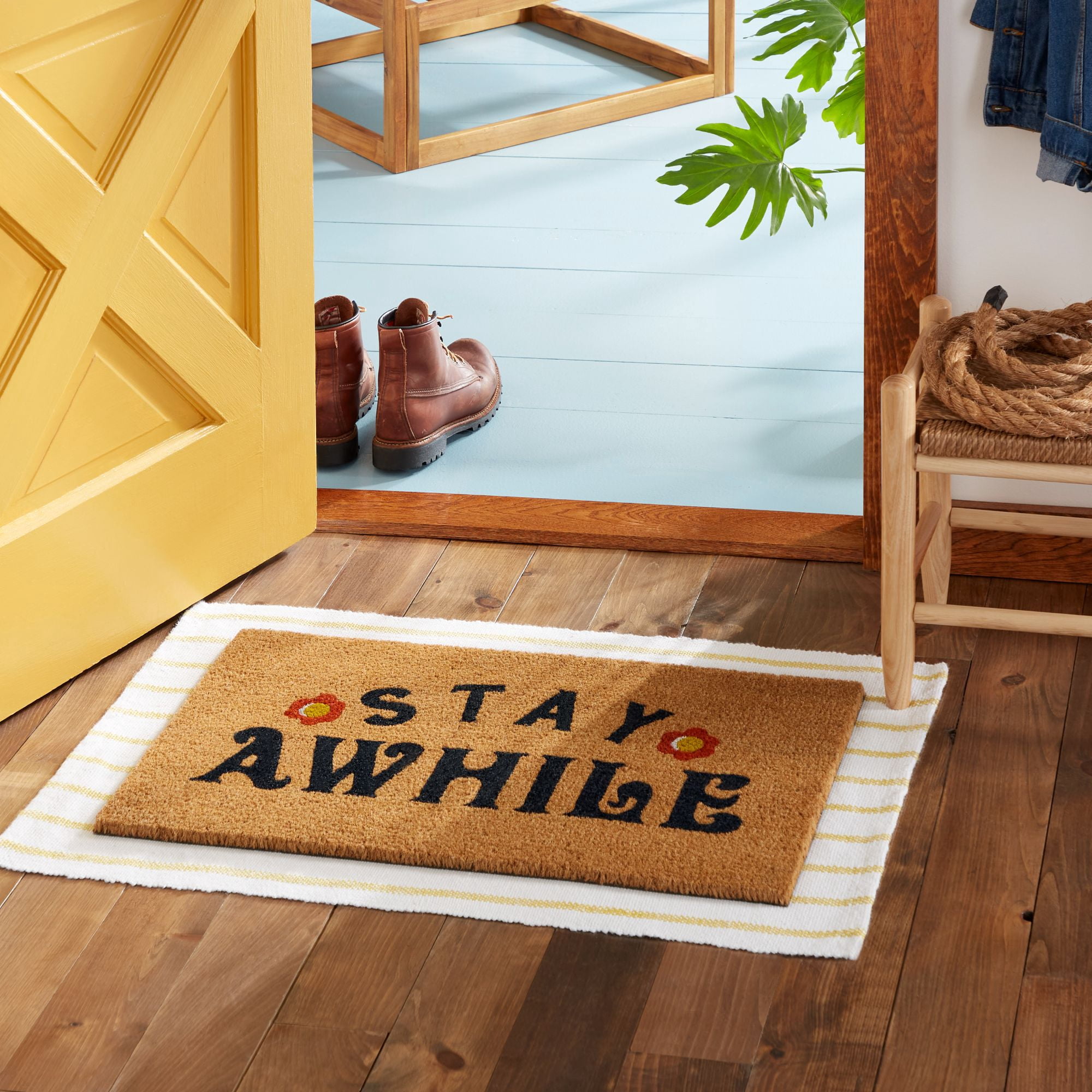 Wanda June Home Stay Awhile 2 Piece Coir Doormat Set, Yellow/Multicolor by Miranda Lambert