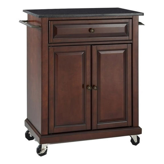 Kingfisher Lane Traditional Wood Kitchen Cart with Granite Top in Mahogany
