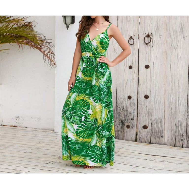 Women Summer Boho Long Maxi Dresses Ladies Floral Print Casual Spaghetti  Strap Tank Dress Beach Holiday Sleeveless V Neck Sun Dresses - Walmart.com