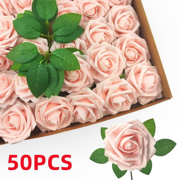 Kabuer Artificial Rose Flowers for Weddings, Fake Roses Decor with Stem, Set of 50