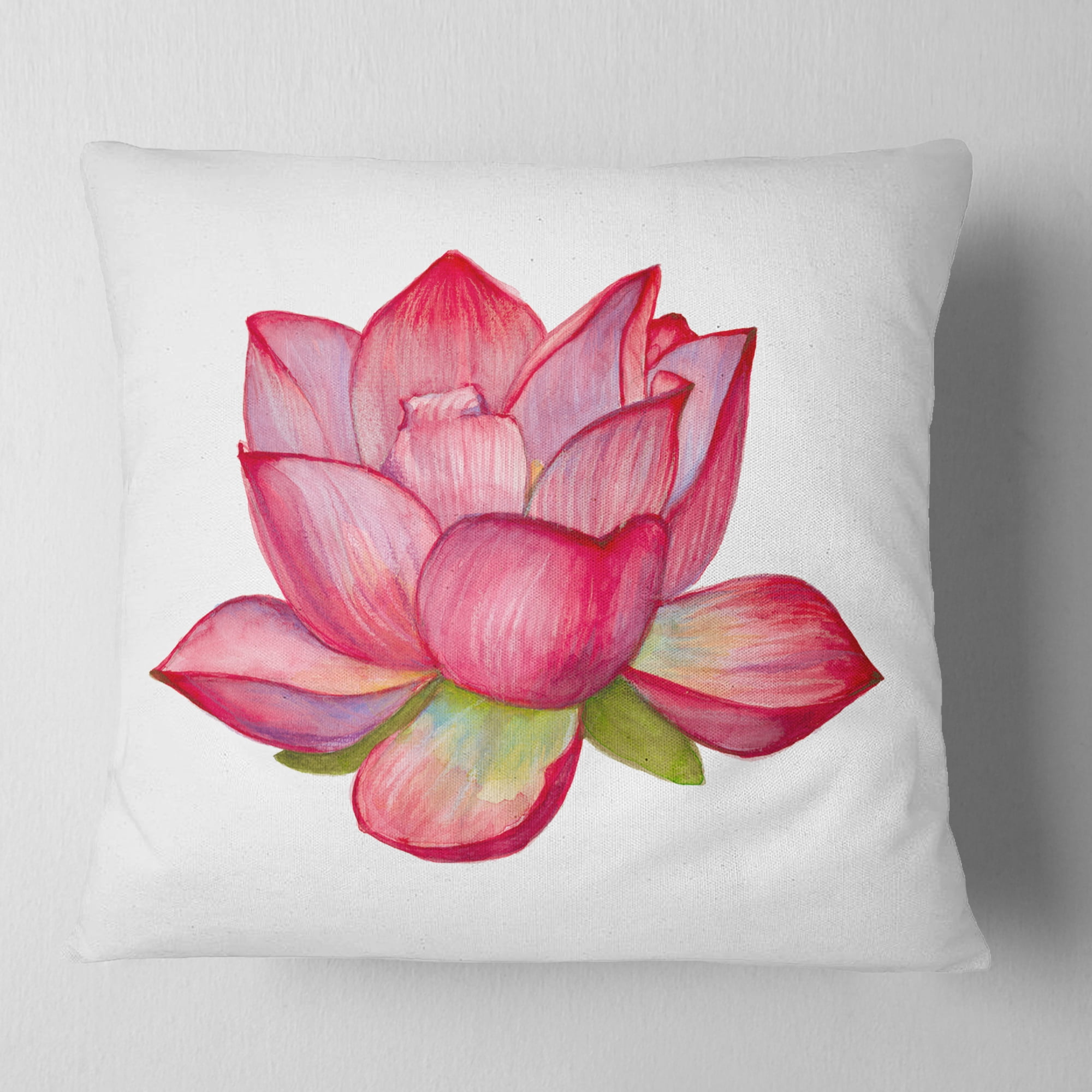 Designart Pink Lotus Watercolor Illustration - Flower Throw Pillow - 18x18