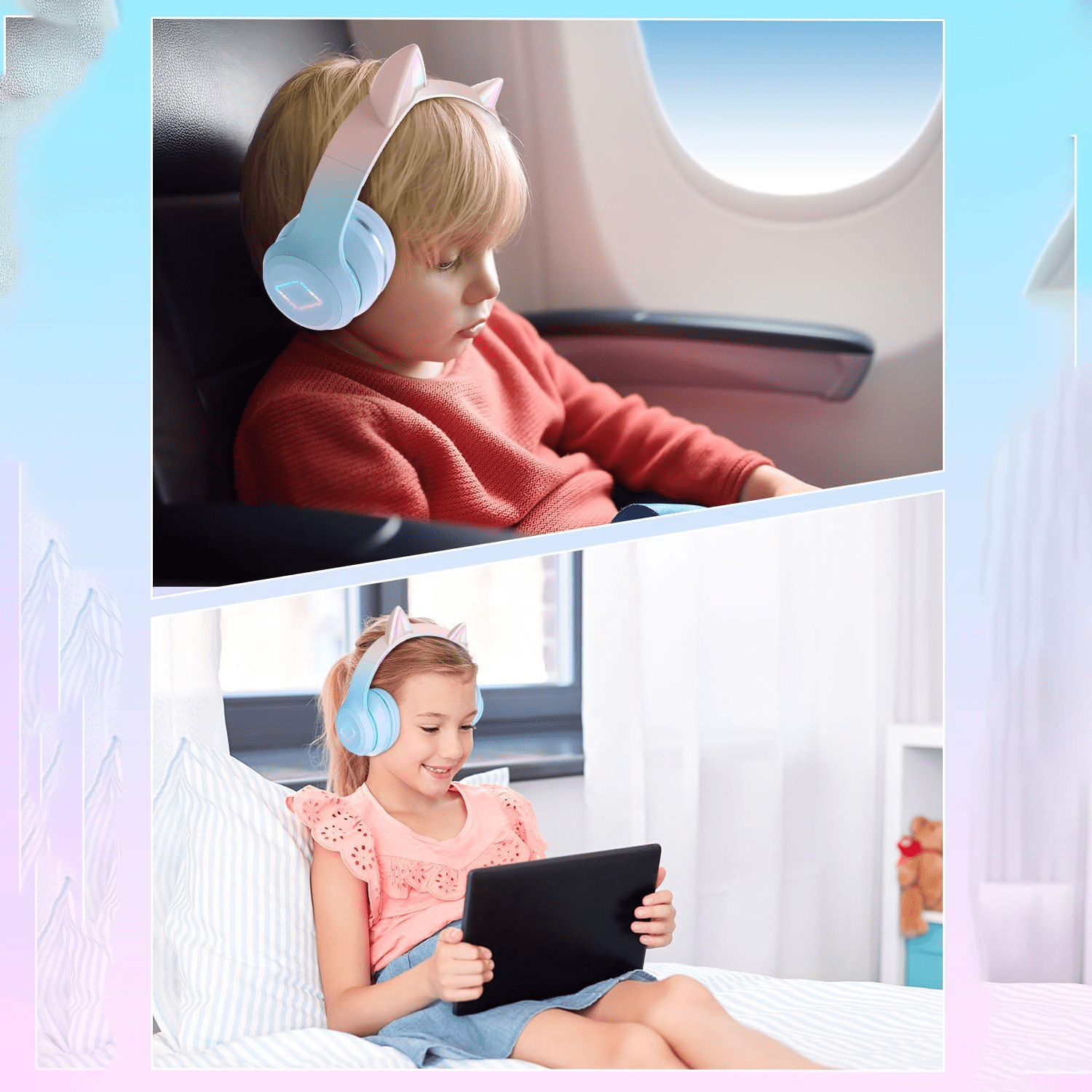 New Gaming Cat Ear Headphones LED Lights Headset Cute Wireless Bluetooth 5.0 School Teen on Ear for Computer | Laptop | Plane Travel