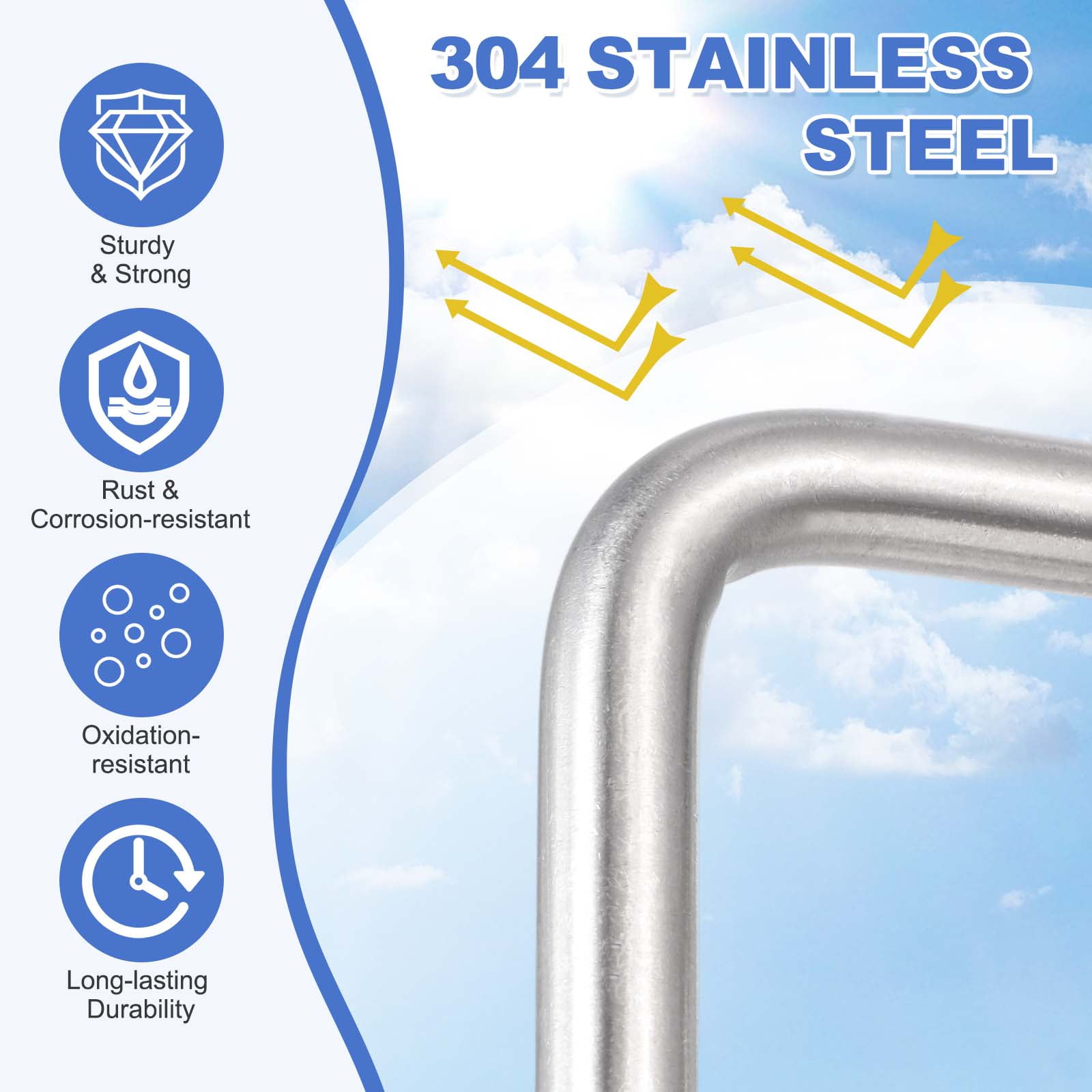 Uxcell 2 Sets M10 Square U-Bolts, 3.19" Inner Width 3.94" Length 304 Stainless Steel U Clamp Bolts with Nuts, Plates and Wrench