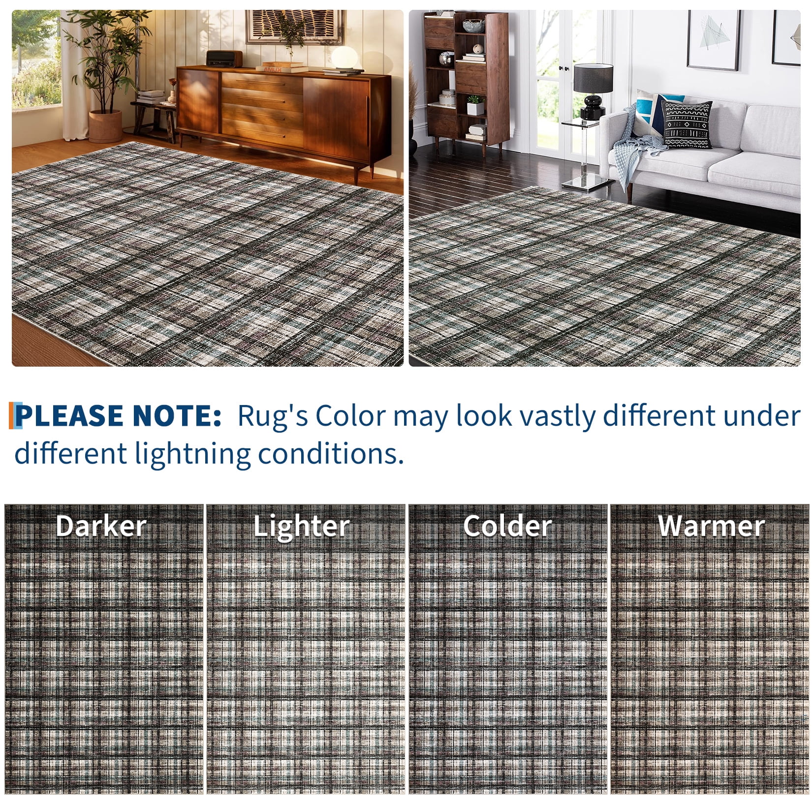 Garvee 2x6 Geometric Striped Runner Rug, Machine Washable Plaid Rugs With Non-Slip Backing Low Pile Stain Resistant Indoor Carpet for Hallway Kitchen Entryway Bathroom, Blue Green