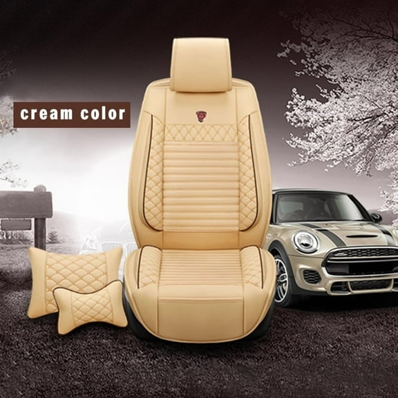 Leadwolf Front Car Seat Protectors for Volkswagen for Beetle 2012-2015 Leather Waterproof Cushion Protecto luxury Beige