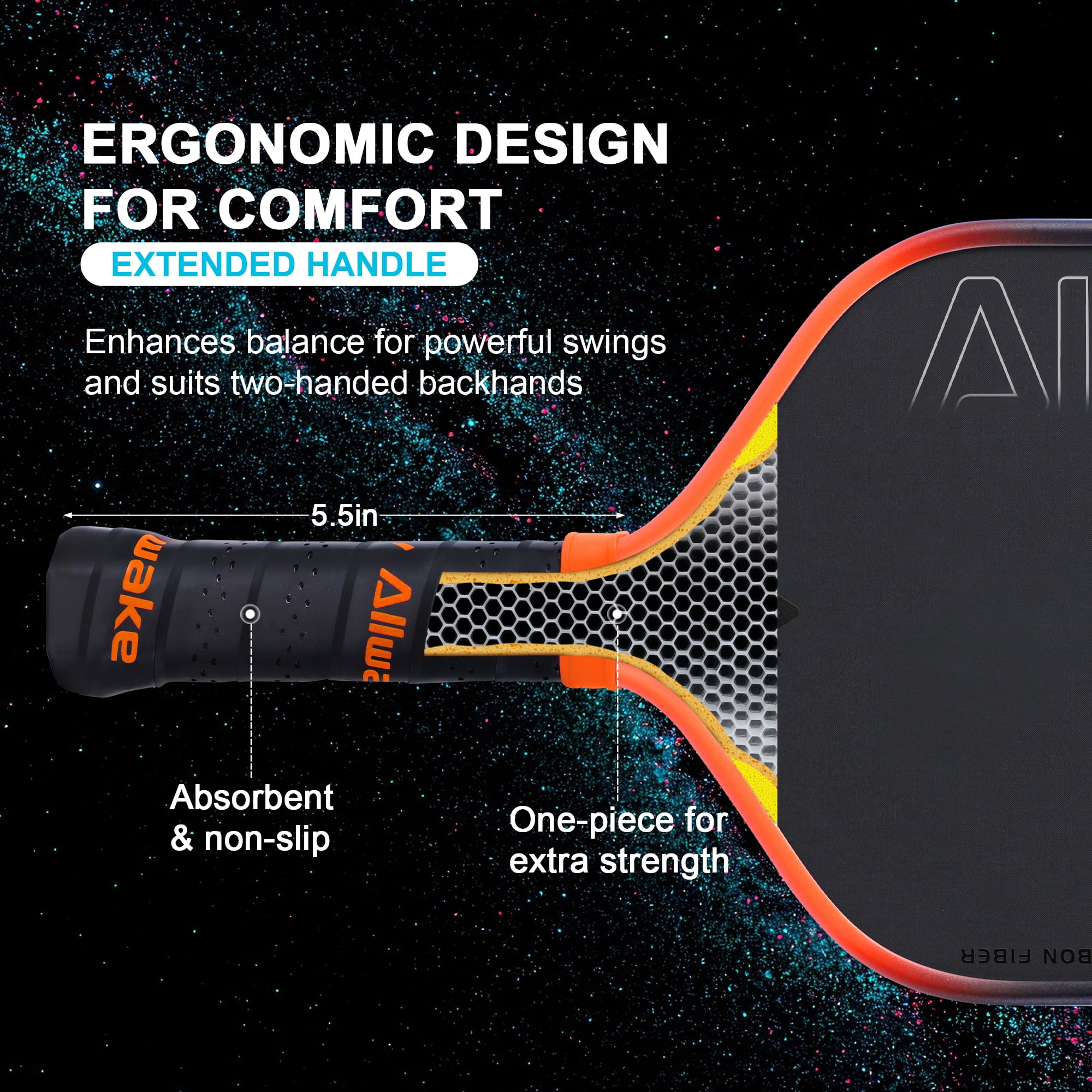 ALLWAKE Professional Pickleball Paddles - T700 Raw Carbon Fiber With Foam Injected Edges for Expanded Sweet Spot - Control & Power Paddle for All-Level Players