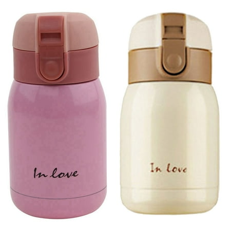

2 Pcs Mini Stainless Steel Big Belly Bottle 200Ml Beige & Pink