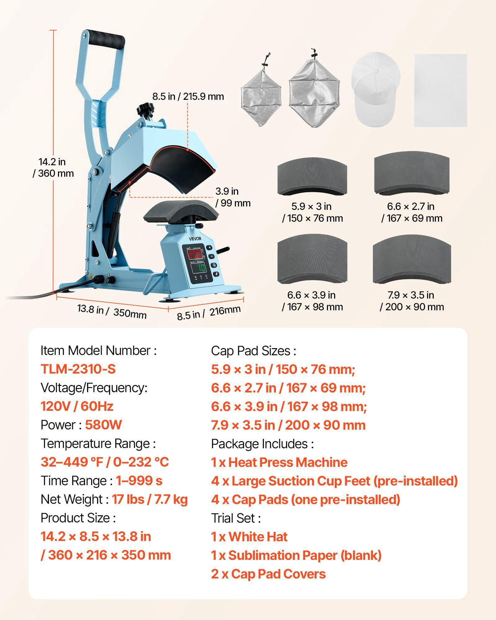 Hat Heat Press Machine with 4 Interchangeable Platens Caps Stretcher Precise Temperature Time Control for Hats Caps HTV Iron On Sublimation Projects Light Blue